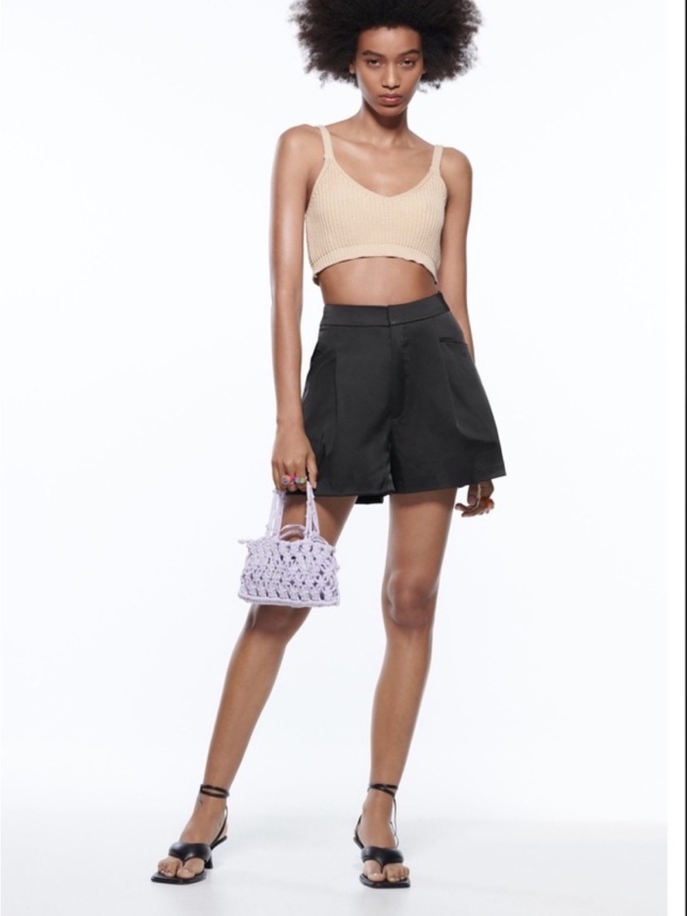 Zara Satin Black High-Waist Pleated Women's Shorts Size Small